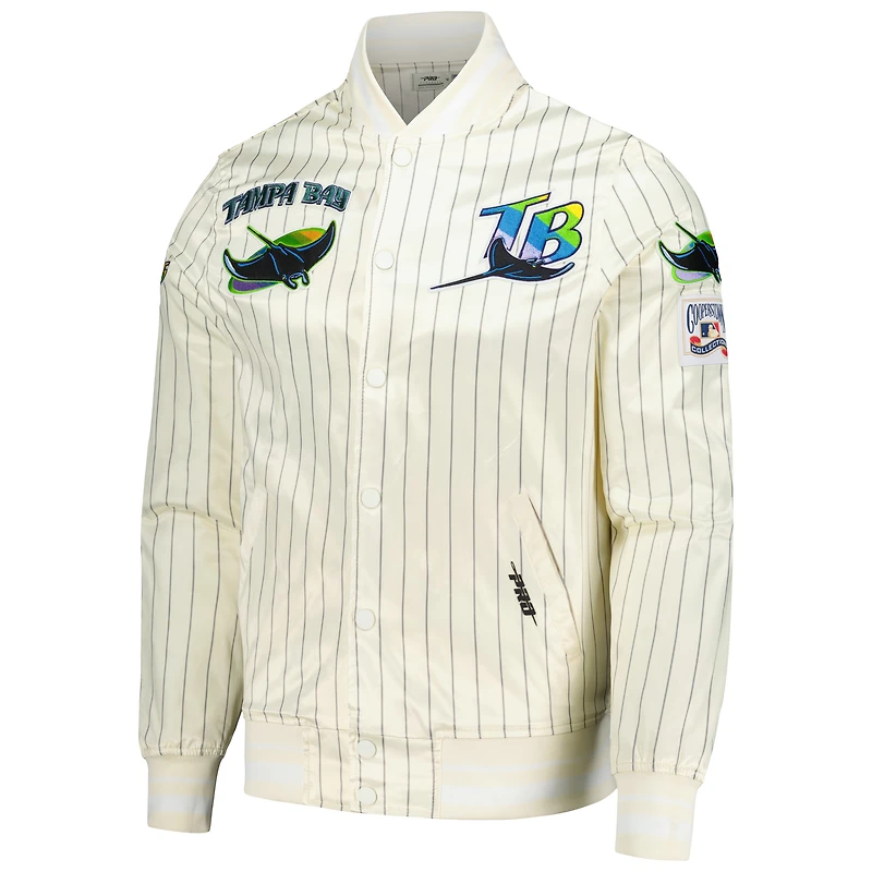Men's Pro Standard Cream Tampa Bay Rays Cooperstown Collection Pinstripe Retro Classic Satin Full-Snap Jacket