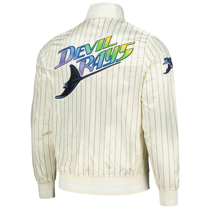 Men's Pro Standard Cream Tampa Bay Rays Cooperstown Collection Pinstripe Retro Classic Satin Full-Snap Jacket