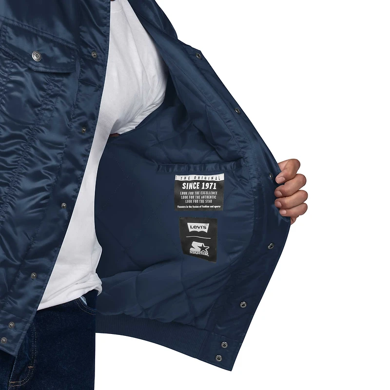 Veste trucker Starter x Levi's bleu marine Tampa Bay Rays en satin à boutons-pression, ornée d'une étiquette argentée.