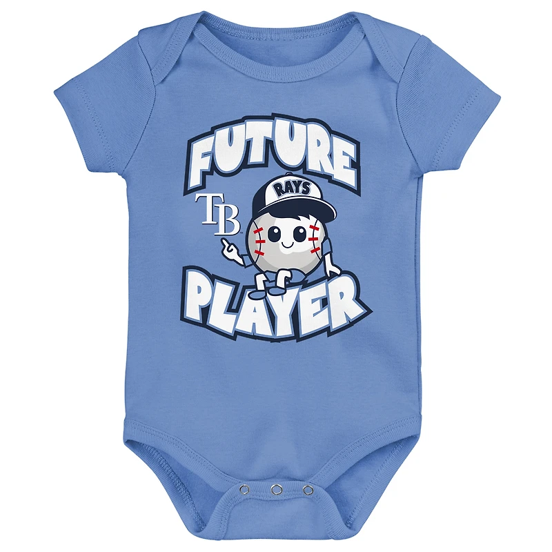 Lot de trois bodys pour nouveau-nés et nourrissons bleu clair/bleu marine/blanc Tampa Bay Rays Minor League Player