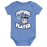 Lot de trois bodys pour nouveau-nés et nourrissons bleu clair/bleu marine/blanc Tampa Bay Rays Minor League Player