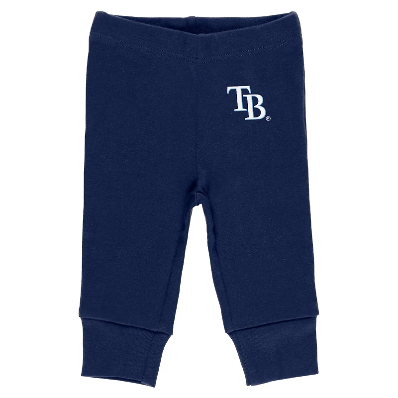 Newborn & Infant WEAR by Erin Andrews Gray/White/Navy Tampa Bay Rays Three-Piece Turn Me Around Bodysuits Pants Set
