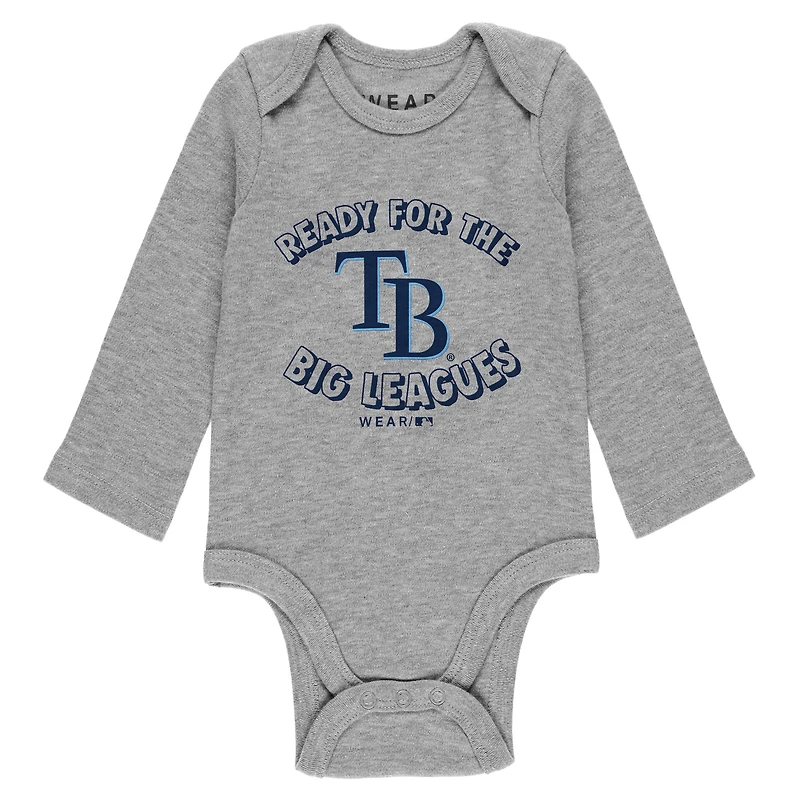 Newborn & Infant WEAR by Erin Andrews Gray/White/Navy Tampa Bay Rays Three-Piece Turn Me Around Bodysuits Pants Set