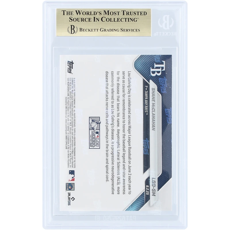 Shane McClanahan Tampa Bay Rays 2025 Topps Now Lou Gehrig Day #LGD-SM BGS Authenticated 10 Card - 10,10,10,9.5 Subgrades