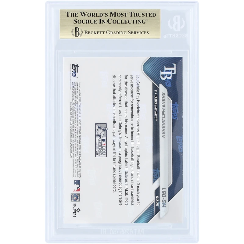 Shane McClanahan Tampa Bay Rays 2025 Topps Now Lou Gehrig Day #LGD-SM BGS Authenticated 10 Card - 9.5,10,10,10 Subgrades