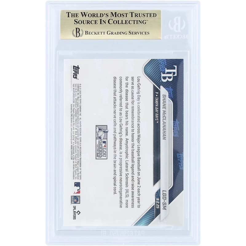 Carte Shane McClanahan Tampa Bay Rays 2025 Topps Now Lou Gehrig Day #LGD-SM authentifiée BGS 9.5