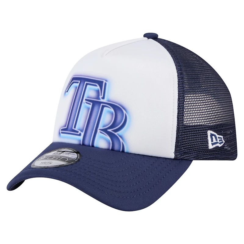 Casquette ajustable New Era blanche/bleu marine Tampa Bay Rays peinte en A 9FORTY Trucker pour tout-petit
