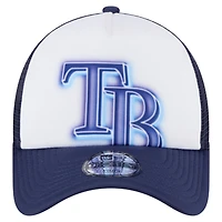 Casquette ajustable New Era blanche/bleu marine Tampa Bay Rays peinte en A 9FORTY Trucker pour tout-petit