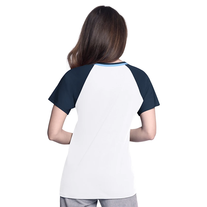 Women's G-III 4Her by Carl Banks  White/Navy Tampa Bay Rays Ball Park Raglan V-Neck T-Shirt