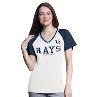 Women's G-III 4Her by Carl Banks  White/Navy Tampa Bay Rays Ball Park Raglan V-Neck T-Shirt