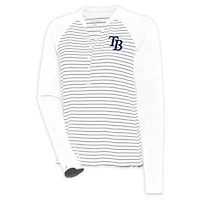 T-shirt à manches longues Maverick Henley Antigua blanc/gris pour femme des Tampa Bay Rays
