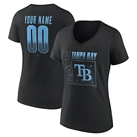T-shirt noir à col en V pour femme, style domicile des Tampa Bay Rays, avec nom et numéro personnalisés