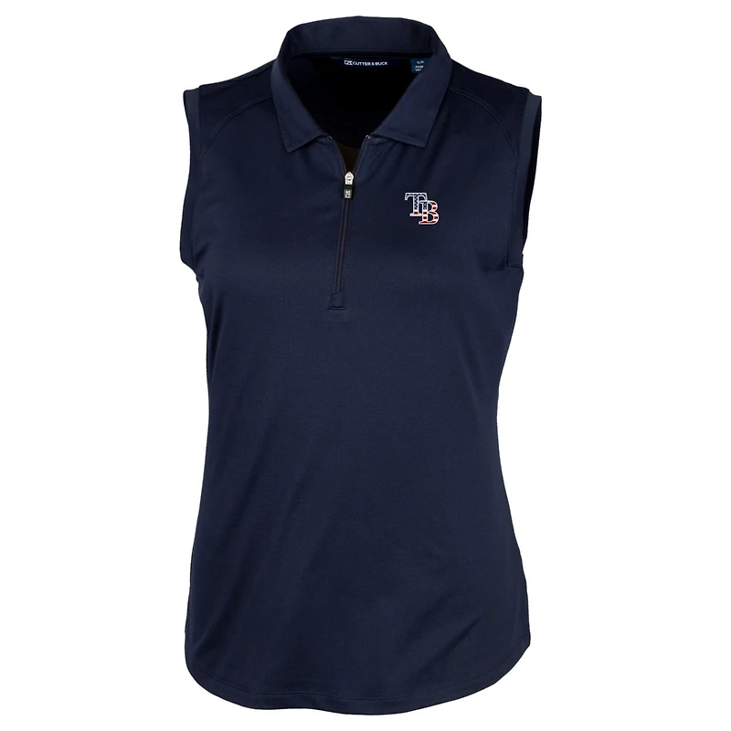 Polo sans manches extensible DryTec Forge bleu marine pour femme Cutter & Buck, logo Americana des Tampa Bay Rays