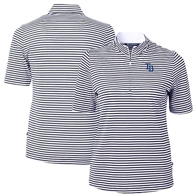 Women's Cutter & Buck  Navy Tampa Bay Rays Virtue Eco Pique Stripe Top