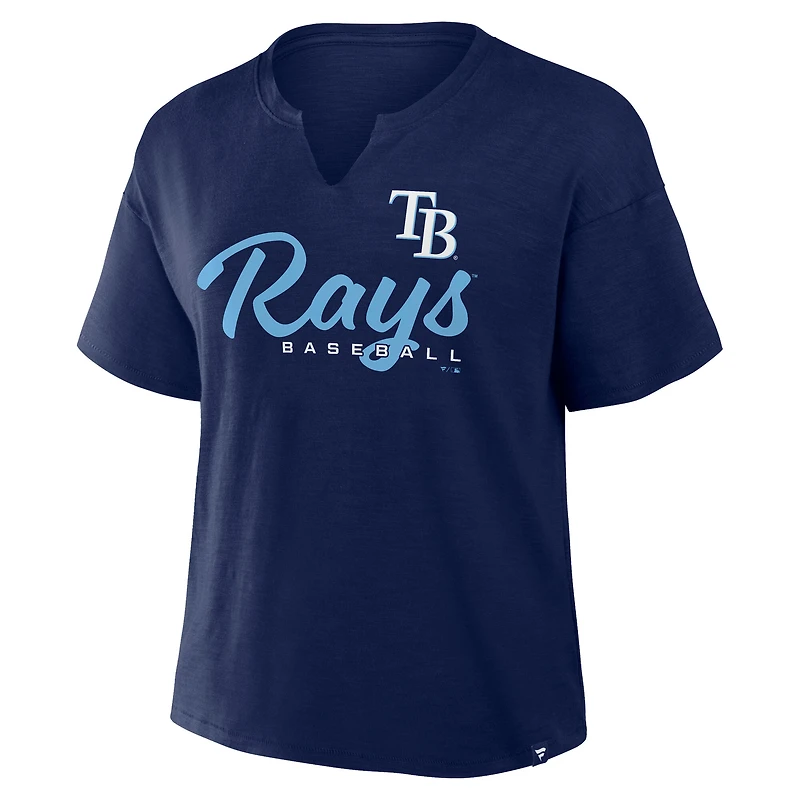 T-shirt boxy bleu marine Fanatics pour femme, fan des Tampa Bay Rays, favori fans du stade