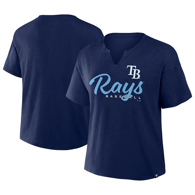 T-shirt boxy bleu marine Fanatics pour femme, fan des Tampa Bay Rays, favori fans du stade