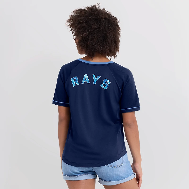 T-shirt à col en V raglan Diva Star de Tampa Bay Rays pour femme la collection Fanatics Navy