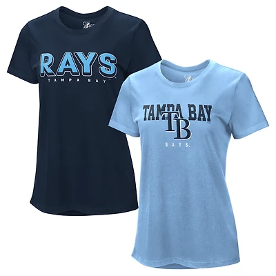 Lot de deux t-shirts G-III 4Her pour femmes par Carl Banks, bleu marine/bleu clair, Tampa Bay Rays