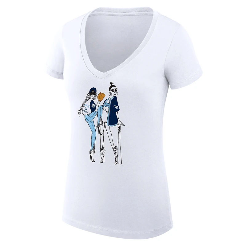 Women's G-III 4Her by Carl Banks White Tampa Bay Rays Super-Slim Fit Lightweight Baseball V-Neck T-Shirt