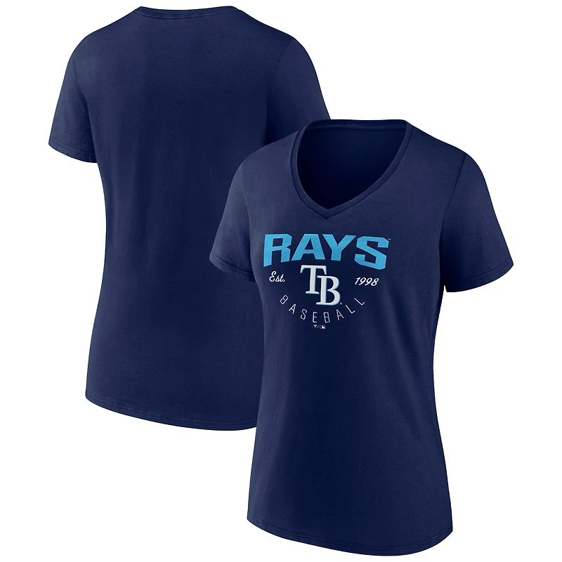 T-shirt à col en V bleu marine pour femmes Tampa Bay Rays « Live For It »