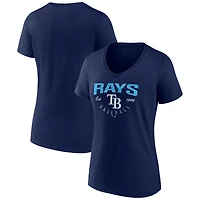 T-shirt à col en V bleu marine pour femmes Tampa Bay Rays « Live For It »
