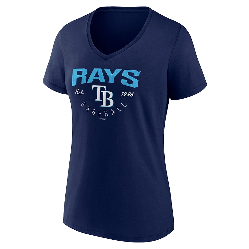 T-shirt à col en V bleu marine pour femmes Tampa Bay Rays « Live For It »