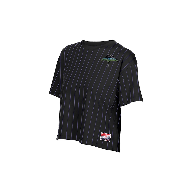 T-shirt New Era noir pour femme, Tampa Bay Rays City Connect Throwback Meshback à rayures, coupe carrée