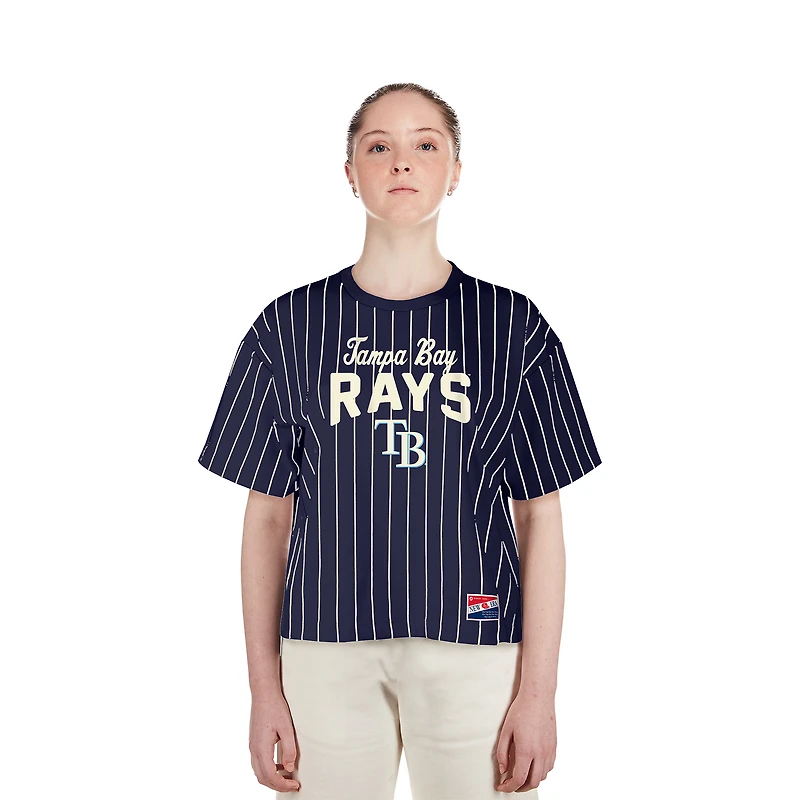 Women's New Era Navy Tampa Bay Rays Cooperstown Collection Multiplier Pinstripe Cropped T-Shirt