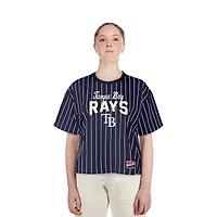 Women's New Era Navy Tampa Bay Rays Cooperstown Collection Multiplier Pinstripe Cropped T-Shirt