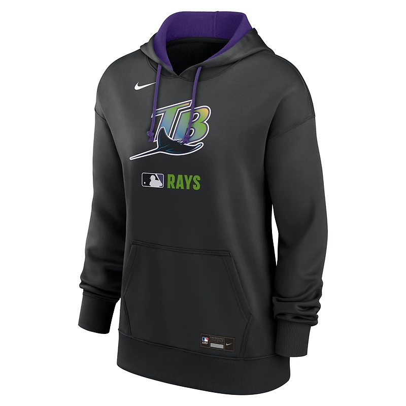 Women's Nike Black Tampa Bay Rays Authentic Collection Lockup Alternate Logo Therma Hoodie