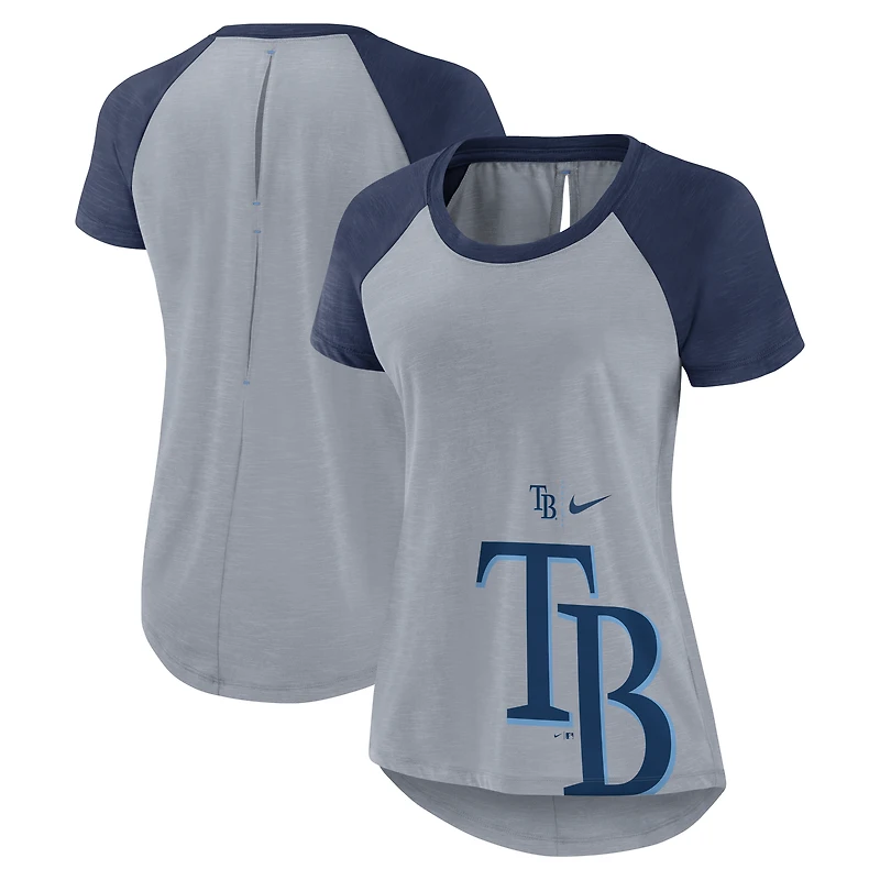 T-shirt raglan Nike Heather Gray Tampa Bay Rays Summer Breeze pour femme