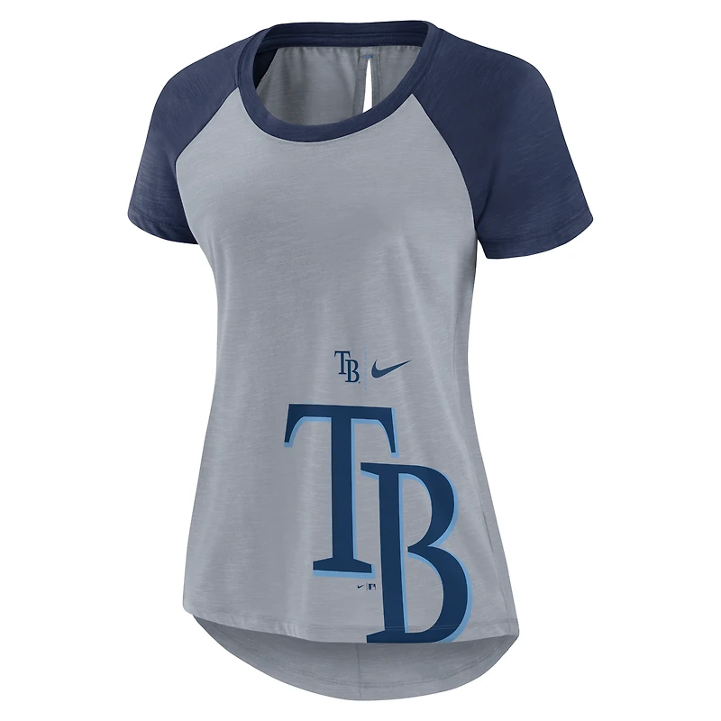 T-shirt à manches raglan Summer Breeze des Rays de Tampa Bay Nike pour femme, gris chiné