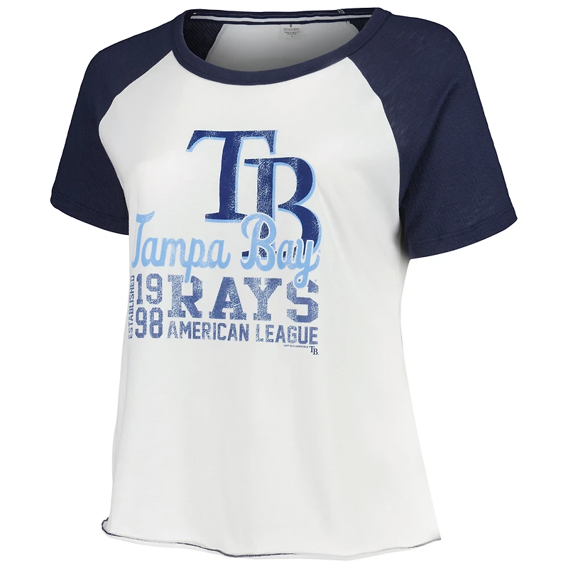 T-shirt de baseball raglan taille plus pour femmes, doux comme un raisin, blanc, Tampa Bay Rays