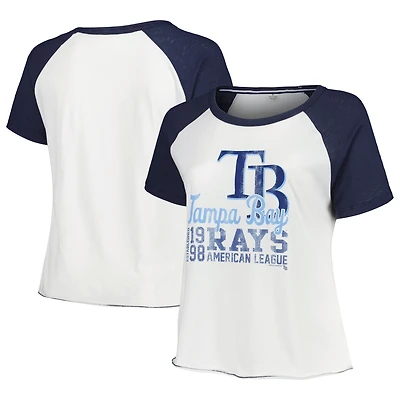 T-shirt de baseball raglan taille plus pour femmes, doux comme un raisin, blanc, Tampa Bay Rays