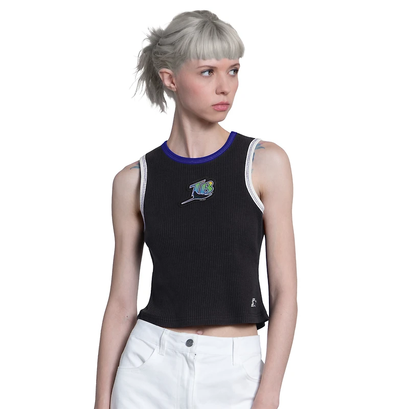 Women's Starter Black Tampa Bay Rays Cooperstown Play the Ball Crop Tank Top