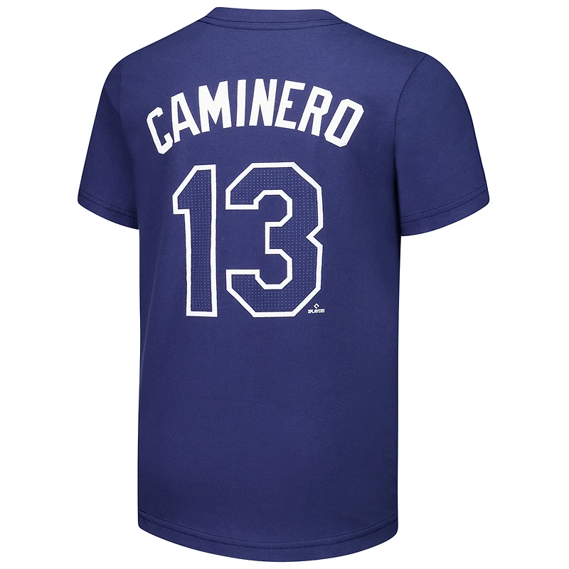 Youth Nike Junior Caminero Navy Tampa Bay Rays Name & Number T-Shirt