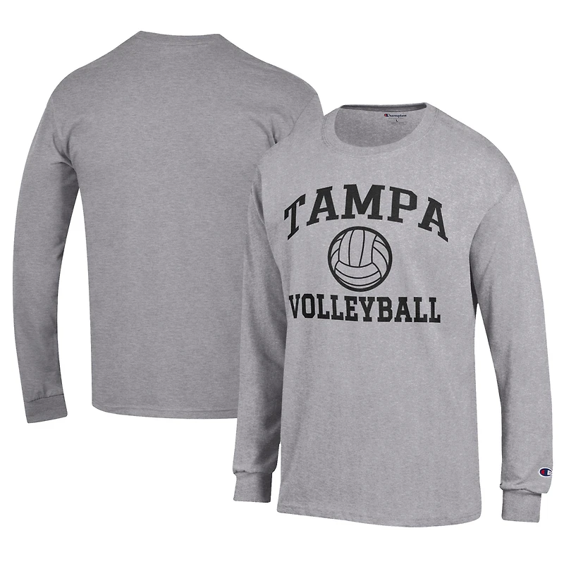 T-shirt à manches longues gris Champion pour homme, maillot de volley-ball logo empilé des Spartans Tampa