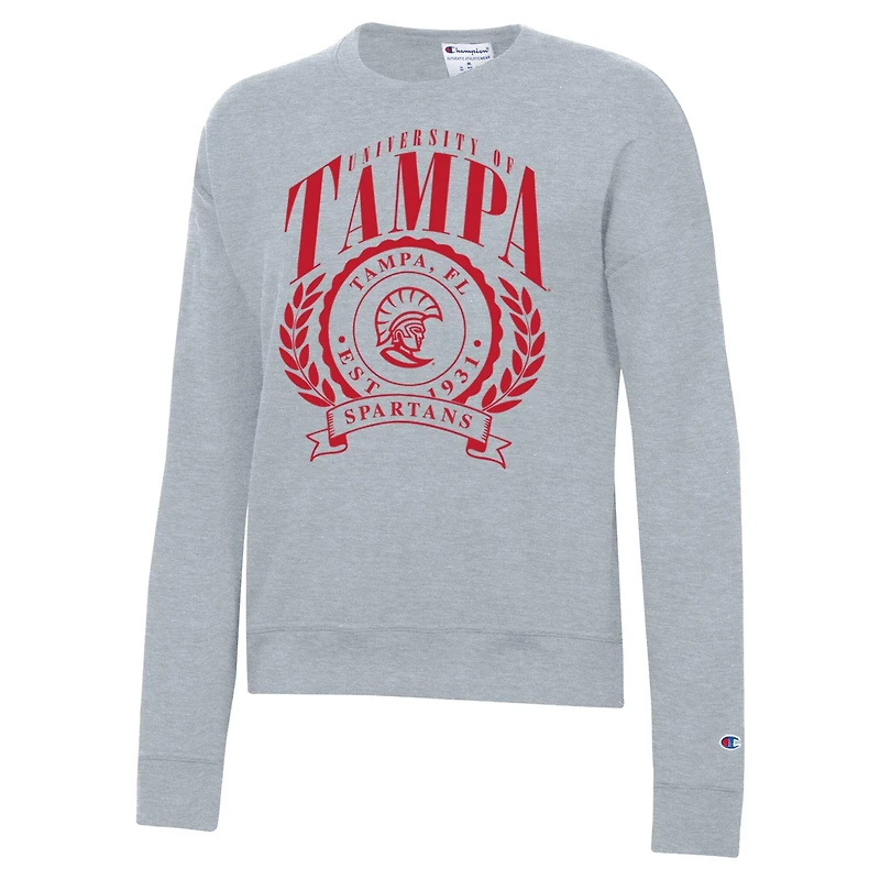 Women's Champion Heather Gray Tampa Spartans Academic Crest Powerblend Crewneck Sweatshirt