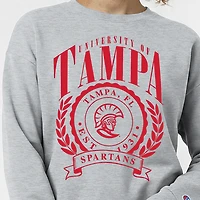 Women's Champion  Heather Gray Tampa Spartans Academic Crest Powerblend Crewneck Sweatshirt
