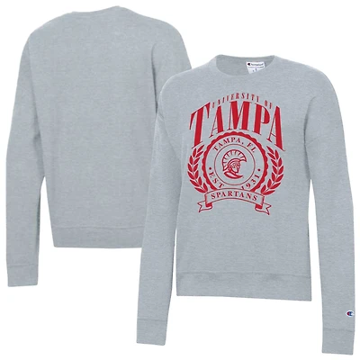 Women's Champion  Heather Gray Tampa Spartans Academic Crest Powerblend Crewneck Sweatshirt
