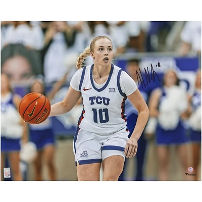 Hailey Van Lith TCU Horned Frogs Autographed 16" x 20" White Jersey Dribbling Photograph