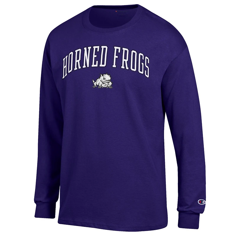 T-shirt à manches longues pour homme Champion Purple TCU Horned Frogs avec logo Arch Over