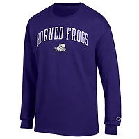 T-shirt à manches longues pour homme Champion Purple TCU Horned Frogs avec logo Arch Over