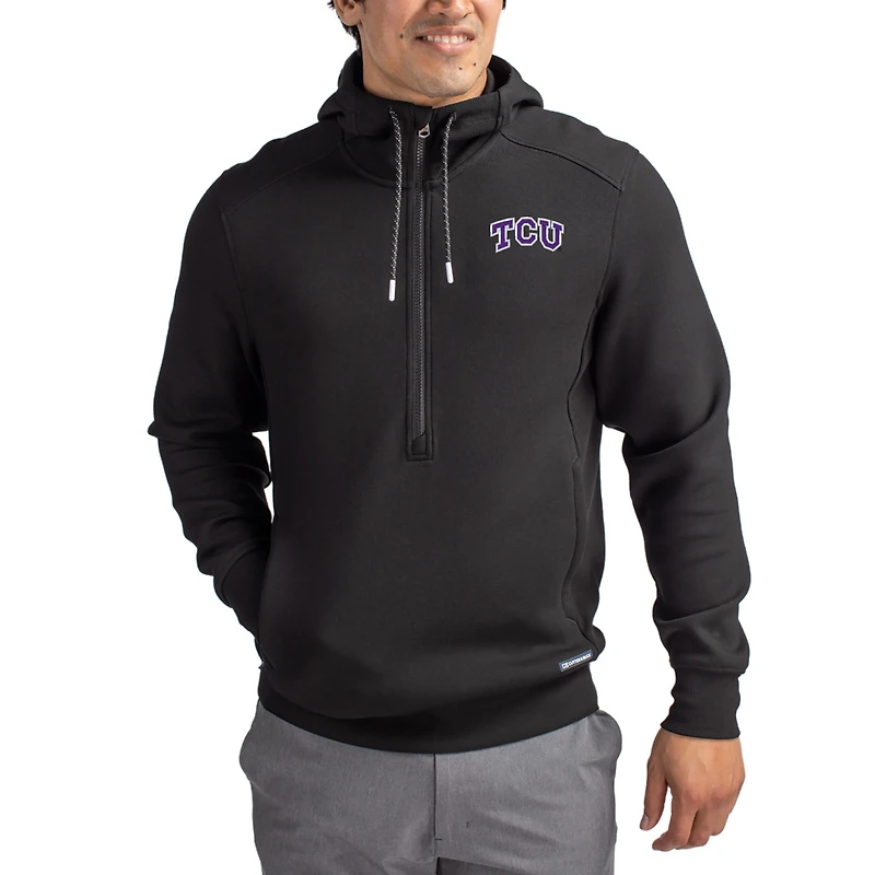 Men's Cutter & Buck Black TCU Horned Frogs Roam Eco Recycled Half-Zip Pullover Hoodie