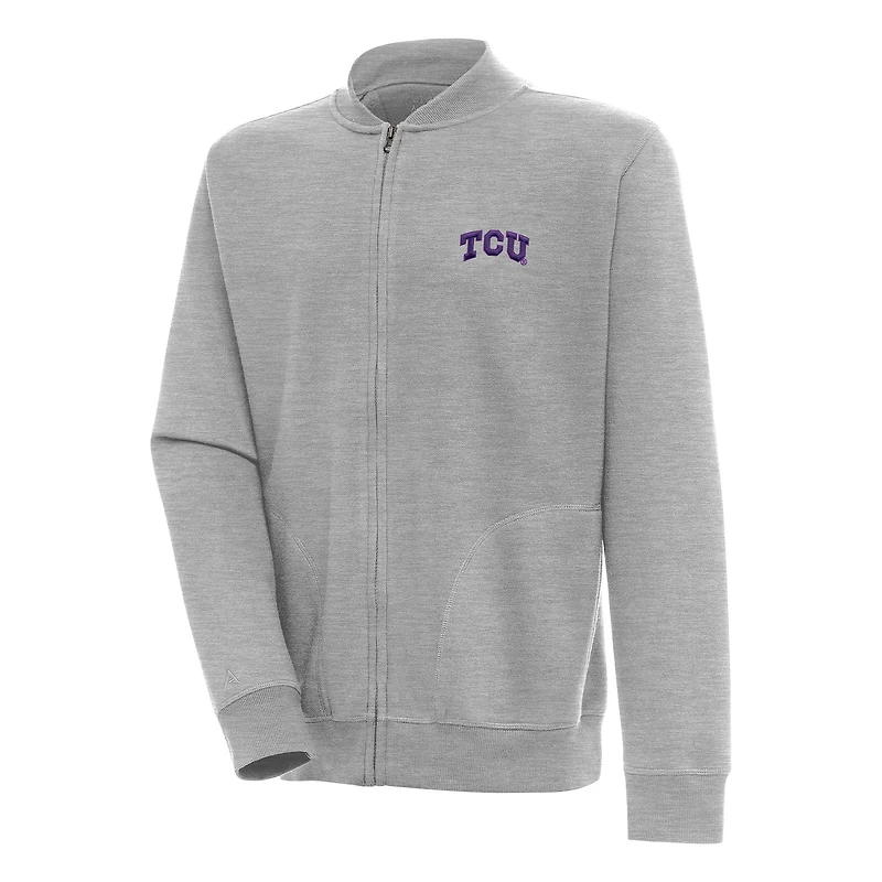 Men's Antigua Heather Gray TCU Horned Frogs Victory Full-Zip Jacket