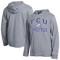 Men's Champion  Heather Gray TCU Horned Frogs High Motor All-Star Long Sleeve Hooded T-Shirt
