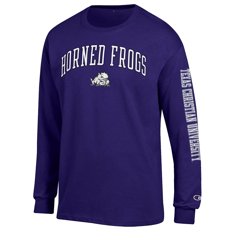 Men's Champion Purple TCU Horned Frogs Arch Over Logo 2-Hit Long Sleeve T-Shirt