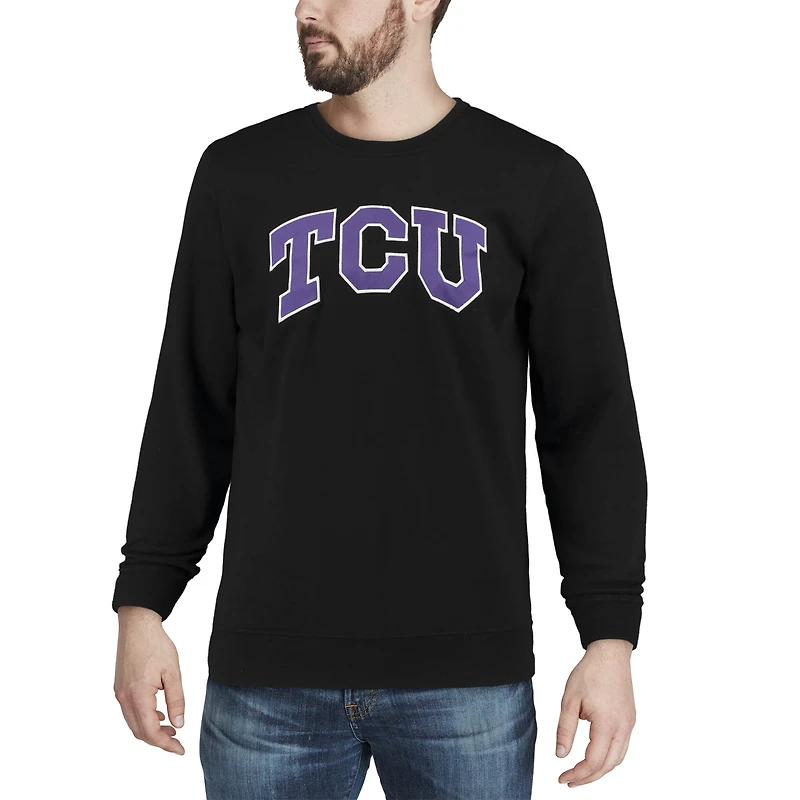 Men's Colosseum Black TCU Horned Frogs Arch & Logo Crew Neck Sweatshirt