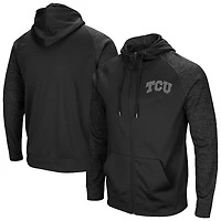 Men's Colosseum Black TCU Horned Frogs Blackout 3.0 Tonal Raglan Full-Zip Hoodie