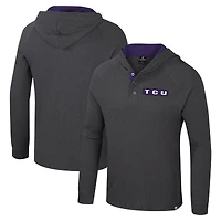 T-shirt à capuche manches longues Henley pour homme Colosseum Charcoal TCU Horned Frogs Dujour Ralgan